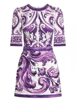 Платье мини с графичным принтом DOLCE & GABBANA, белый