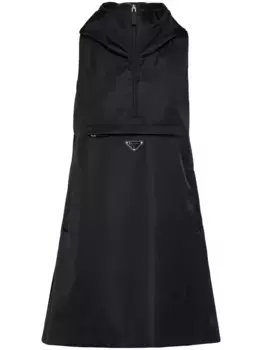 Платье мини с капюшоном и логотипом Prada, черный