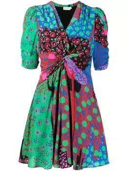 Платье мини с короткими рукавами и графичным принтом RHODE, синий