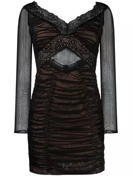Платье мини с кружевной отделкой Self-Portrait, черный
