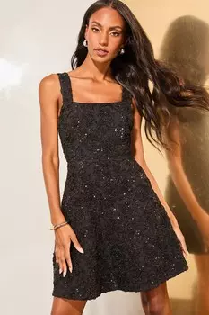 Платье мини с квадратным вырезом и цветочным принтом розового цвета Lipsy, черный