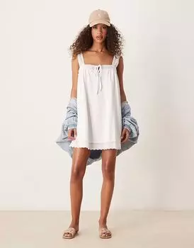Платье-мини с квадратным вырезом и кружевными вставками ASOS DESIGN белого цвета - БЕЛЫЙ