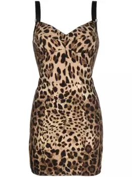 Платье мини с леопардовым принтом DOLCE & GABBANA, черный
