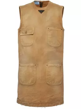 Платье мини с логотипом Prada, бежевый