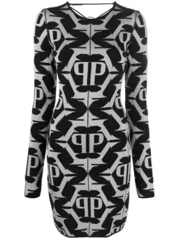 Платье мини с монограммой Hexagon Philipp Plein, черный
