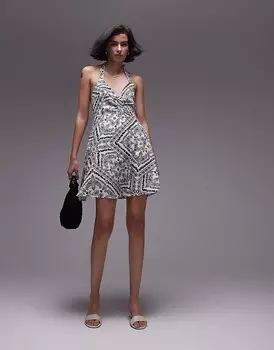 Платье мини с монохромным принтом и банданой Topshop