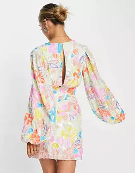 Платье мини с неоновым цветочным принтом и пайетками ASOS EDITION