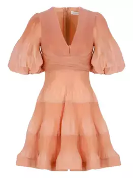 Платье мини с объемными рукавами и складками ZIMMERMANN, оранжевый