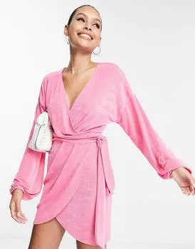 Платье мини с объемными рукавами ASOS DESIGN, розовый