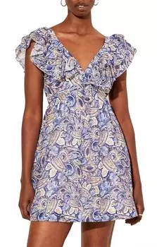 Платье-мини с оборками Dakota синего цвета KIVARI