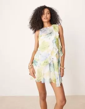 Платье-мини с оборками и цветочным принтом ASOS DESIGN
