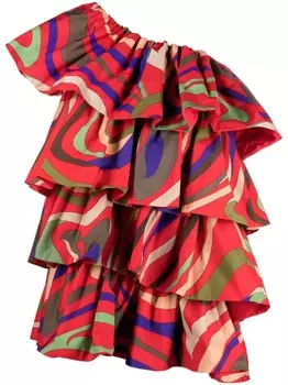 Платье мини с оборками и принтом Marmo PUCCI, красный