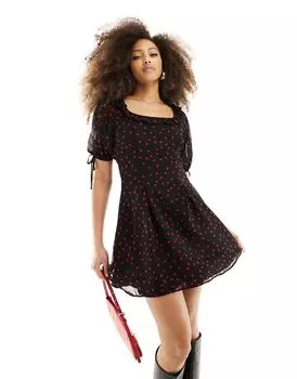 Платье мини с оборками и сердечками ASOS DESIGN