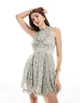 Платье мини с оборками и воротником-борцовкой ASOS DESIGN