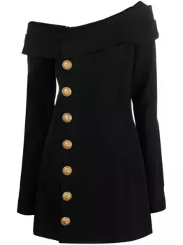 Платье мини с открытыми плечами BALMAIN, черный