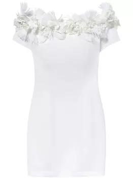 Платье мини с открытыми плечами и цветочной аппликацией PUCCI, белый