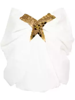 Платье мини с открытыми плечами и драпировкой Genny, белый