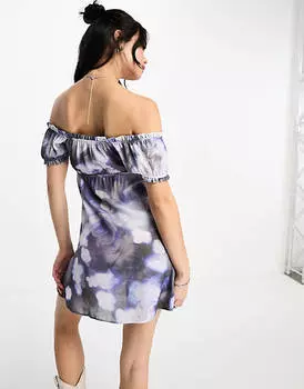 Платье мини с открытыми плечами и размытым цветочным принтом ASOS DESIGN