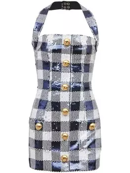 Платье мини с пайетками Balmain, синий