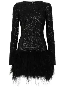 Платье мини с перьями и пайетками DOLCE & GABBANA, черный