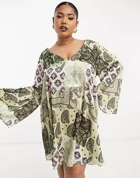 Платье мини с перекрестной спинкой и рукавами-кимоно ASOS DESIGN Curve
