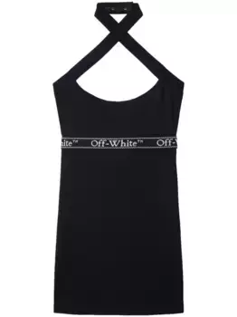 Платье мини с перекрестными бретелями и логотипом OFF-WHITE, черный