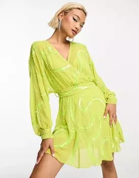 Платье мини с поясом и завитками ASOS