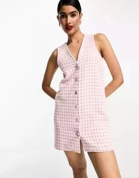 Платье мини с принтом "гусиные лапки" из букле ASOS