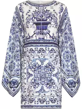 Платье мини с принтом Majolica DOLCE & GABBANA, синий