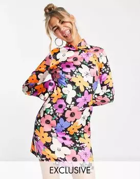 Платье мини с рифлеными рукавами COLLUSION и цветочным принтом