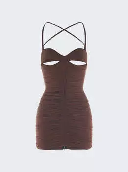 Платье-мини с рюшами Mugler, цвет chocolate