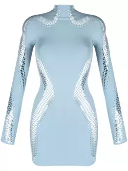 Платье мини с сетчатыми вставками Mugler, синий
