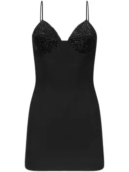 Платье мини с V-образным вырезом и кристаллами AREA, черный