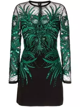 Платье мини с вышивкой бисером Elie Saab, зеленый