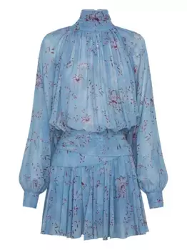 Платье мини с высоким воротником и цветочным принтом Nicholas, синий
