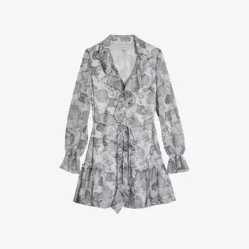 Платье мини с запахом Giorgii из переработанного полиэстера с цветочным принтом и оборками Ted Baker, белый