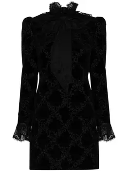 Платье мини с завязками на воротнике Saint Laurent, черный