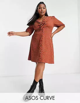 Платье мини с завязкой на пуговицах спереди ASOS DESIGN Curve