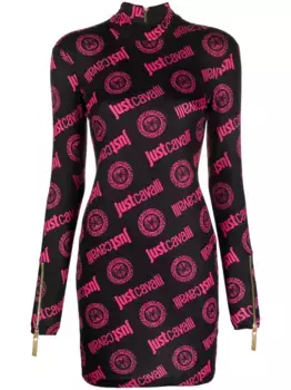 Платье мини с жаккардовым логотипом Just Cavalli, черный