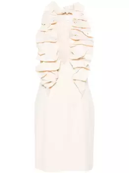 Платье мини с жатым эффектом и оборками Genny, нейтральный