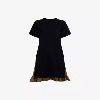 Платье мини Sacai с контрастными деталями из хлопкового джерси плиссированное, синий