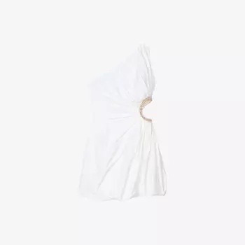 Платье мини Sandro без рукавов асимметричное с вырезом на талии, белый