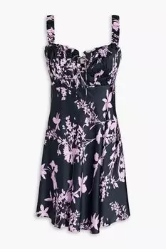 Платье мини Simie из шелкового атласа со сборками и цветочным принтом NICHOLAS, черный