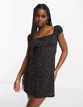 Платье мини со сборками и завязками в точечку ASOS DESIGN