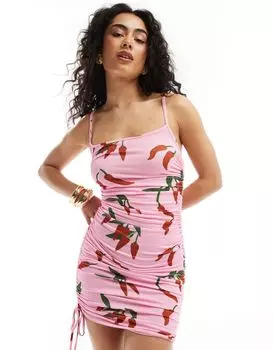 Платье мини со сборками по бокам и квадратным вырезом на бретелях ASOS DESIGN