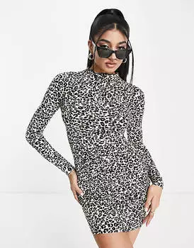 Платье мини со сборками спереди Miss Selfridge с животным принтом