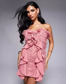 Платье мини со складками и рюшами из органзы ASOS LUXE Blush