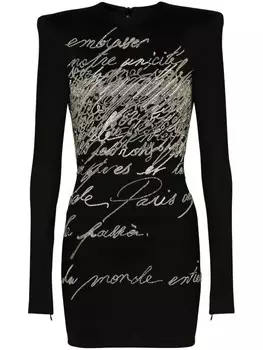 Платье мини со стразами Balmain, черный