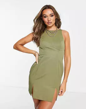 Платье мини со структурированным воротником-борцовкой и швами цвета хаки ASOS DESIGN