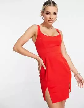 Платье мини со структурированным вырезом и разрезом ASOS DESIGN
